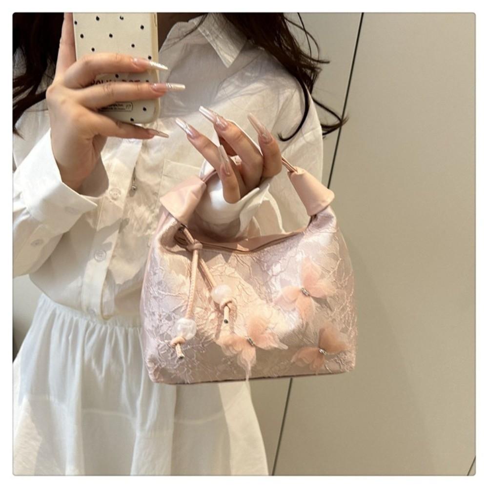 Chinese Style Butterfly Embroidery Shoulder Bag Zipper Closure Canvas Hanfu Embroidery Handbag Bead Cheongsam Bag Women