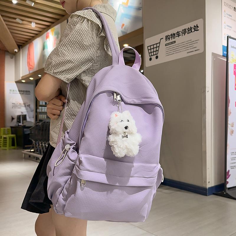Solid Color Lightweight Nylon Junior Senior High School Schoolbag