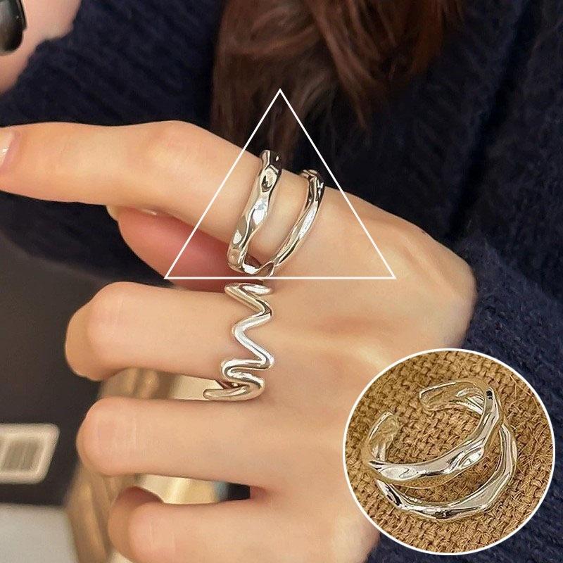 925 Silver Open Finger Ring Punk Heart Irregular Geometric Stackable For Women Girl Jewelry Gift Dropship