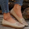 Dames beige flats med ankelkjedelignende dekorasjon - Slip-on sko med lukket tå, overdel i PU ekte skinn og polstret innersåle - Hverdagssko for alle årstider