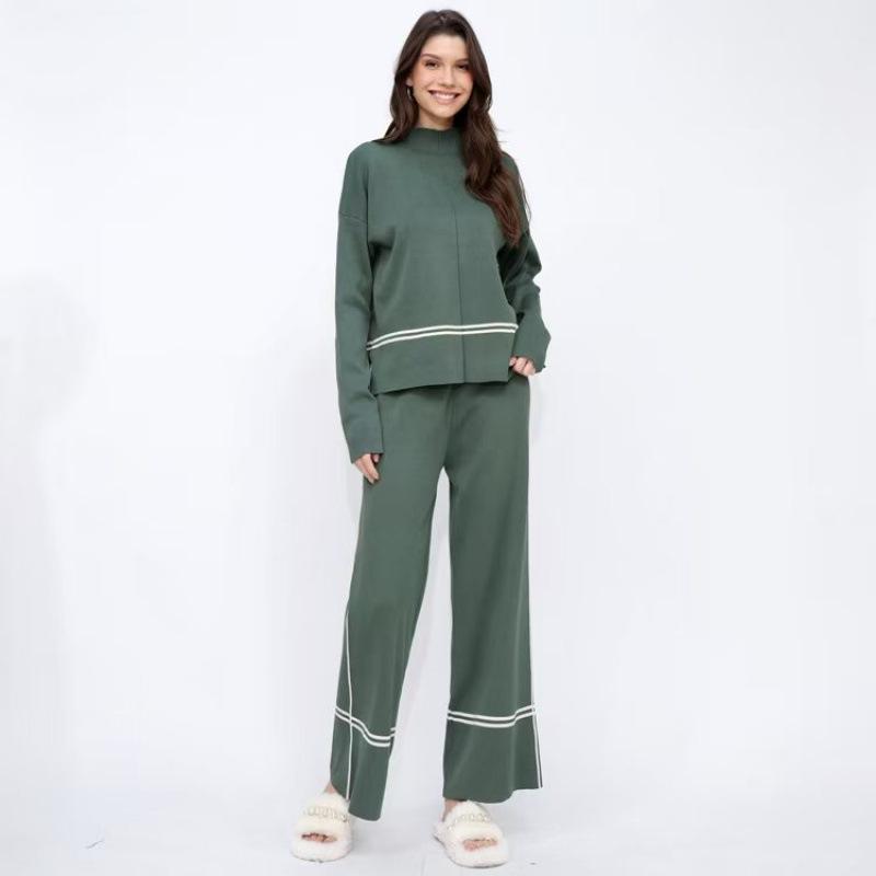 

Европейский и американский женский осенне-зимний вязаный лоскутный комплект из двух предметов - Модный и универсальный One Size зелёный