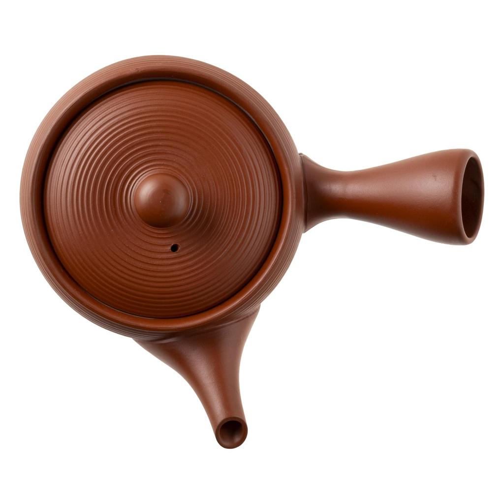 Tokoname Ware Teapot, Shogama Kiln, Vermilion Line Pattern, 600ml, with Refreshing Mesh, for Deep-steamed Tea, Roasted Green Tea, and Brown Rice Tea,