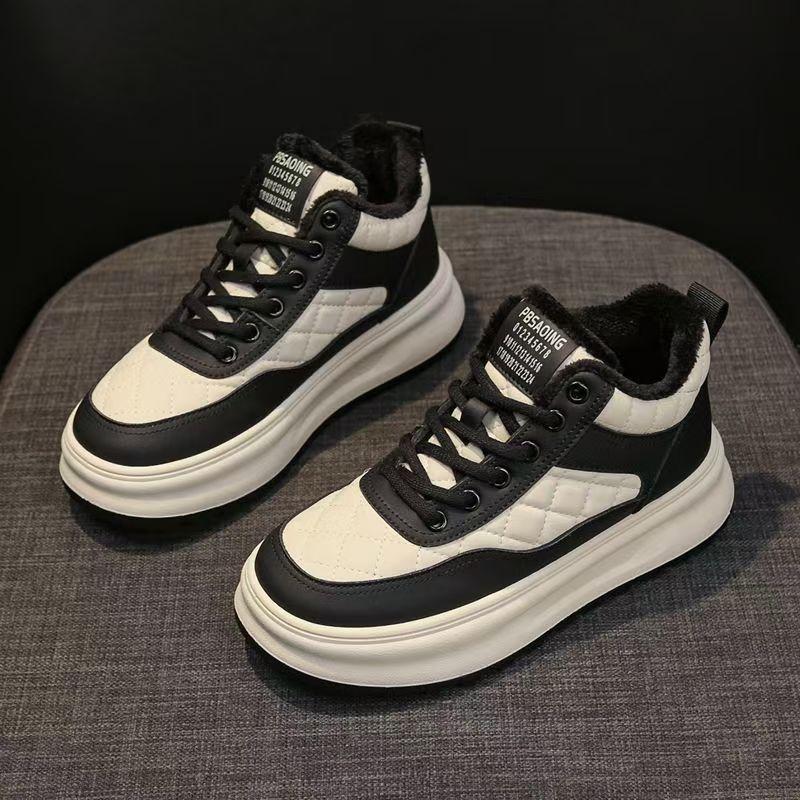 Warm Fleece Lined Thick Sole High Top Casual Sports Sneakers For Women