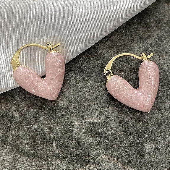 Серьги-кольца в форме сердца для женщин. Серьги-сердечки с эмалью. Гипоаллергенные — фото 7