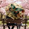 1pc Butterfly Flowers Automatic Folding Umbrella, Heavy Duty 8 Rib Iron Frame,  Suitable for Travel, Daily Use, Birthday, Decor Gift m0104088