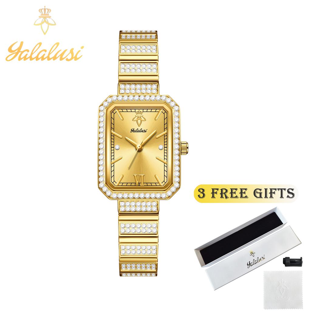 YaLaLuSi Luxury Bling Diamond Square Ladies Watch Multi Color Dial Roman Numeral Waterproof Female Gift Watch