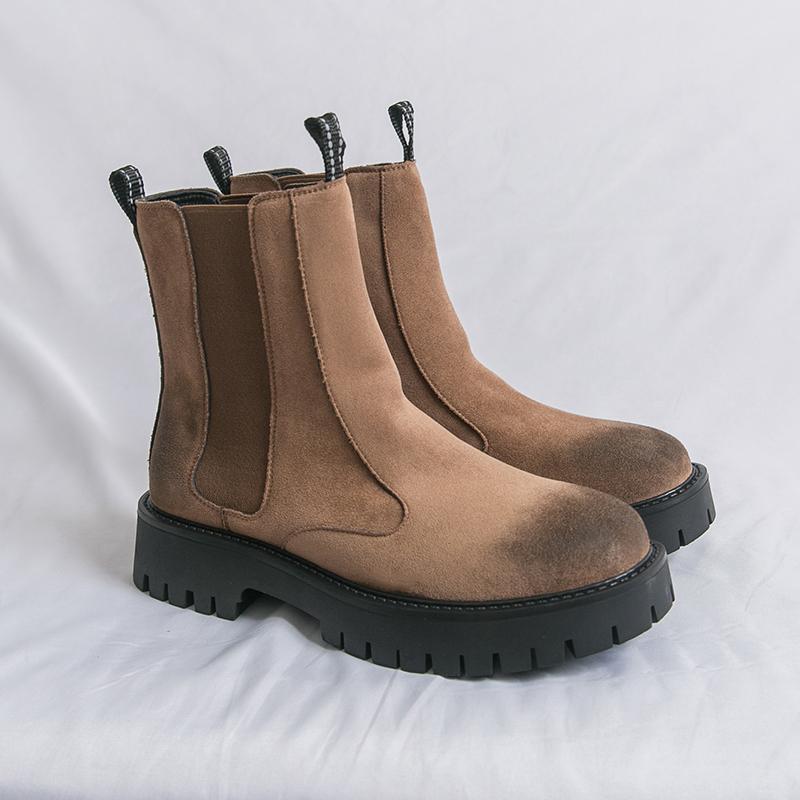 Men's Ankle Boots Classic Brown Slip-on Short Boots for Men Comfortable Suede Platform Boot Men Botines Para Hombre