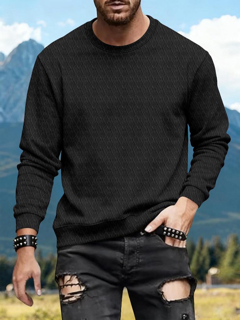 Herren 2025 Gestricktes Jacquard-Baumwoll-Rundhals-Sweatshirt - Langarm, Lockere Passform, Vielseitiges Lässiges Basis-Shirt