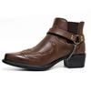 Stivali da Uomo Fatti a Mano Stivali Cowboy Vintage Stivali Alti in Pelle Scarpe Casual con Cinturino con Fibbia Scarpe Punk Punta Appuntita Stivali da Moto da Uomo