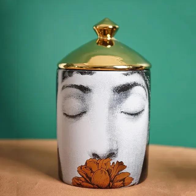 Handmade Ceramic Empty Candle Holder Incense Candles Jar Lady Face Red Lip Cup Living Room Ornaments Home Decoration Box Crafts
