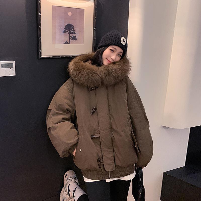 Tooling Pie Overcomes Short 2025 Removable Fur Collar Hooded New Thickened Loose Winter Warm Horn Cotton Clothes