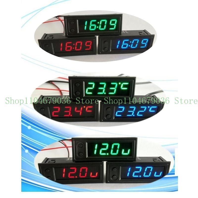Adjustable Car Temperature Clock 12V 3 in 1 Thermometers Voltmeter Gauge Electronic Clock LED Digital Display LCD Screen