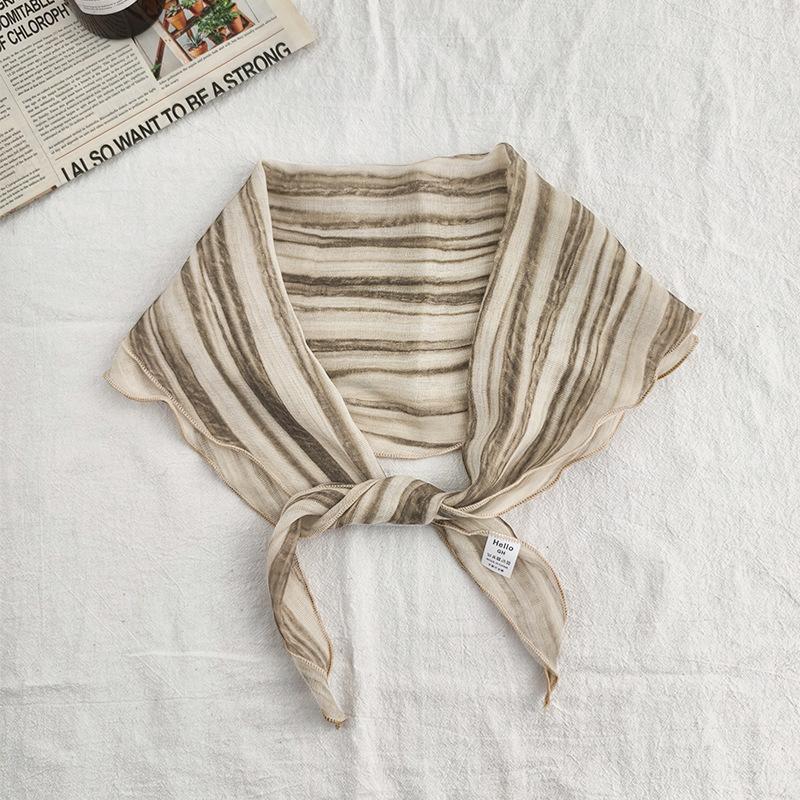 Baumwolle und Leinen Weicher Batikgestreifter Diamantförmiger Schal für Damen im Sommer, Dünner und farbenfroher Nackenschutzschal Stirnband