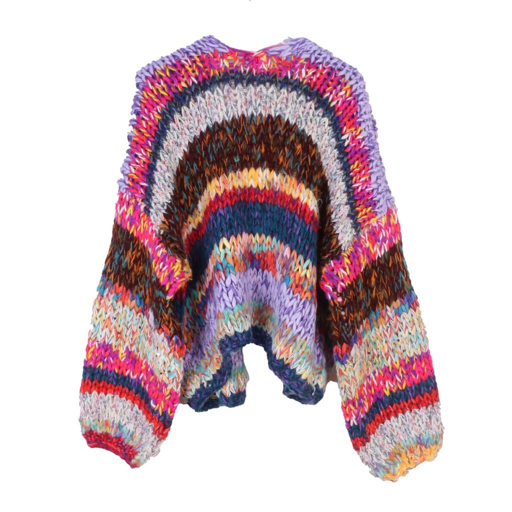 European-American Cross-border V-neck Color Block Cardigan - Women's Fashionable Loose Spring/Autumn Long-Sleeved Sweater.