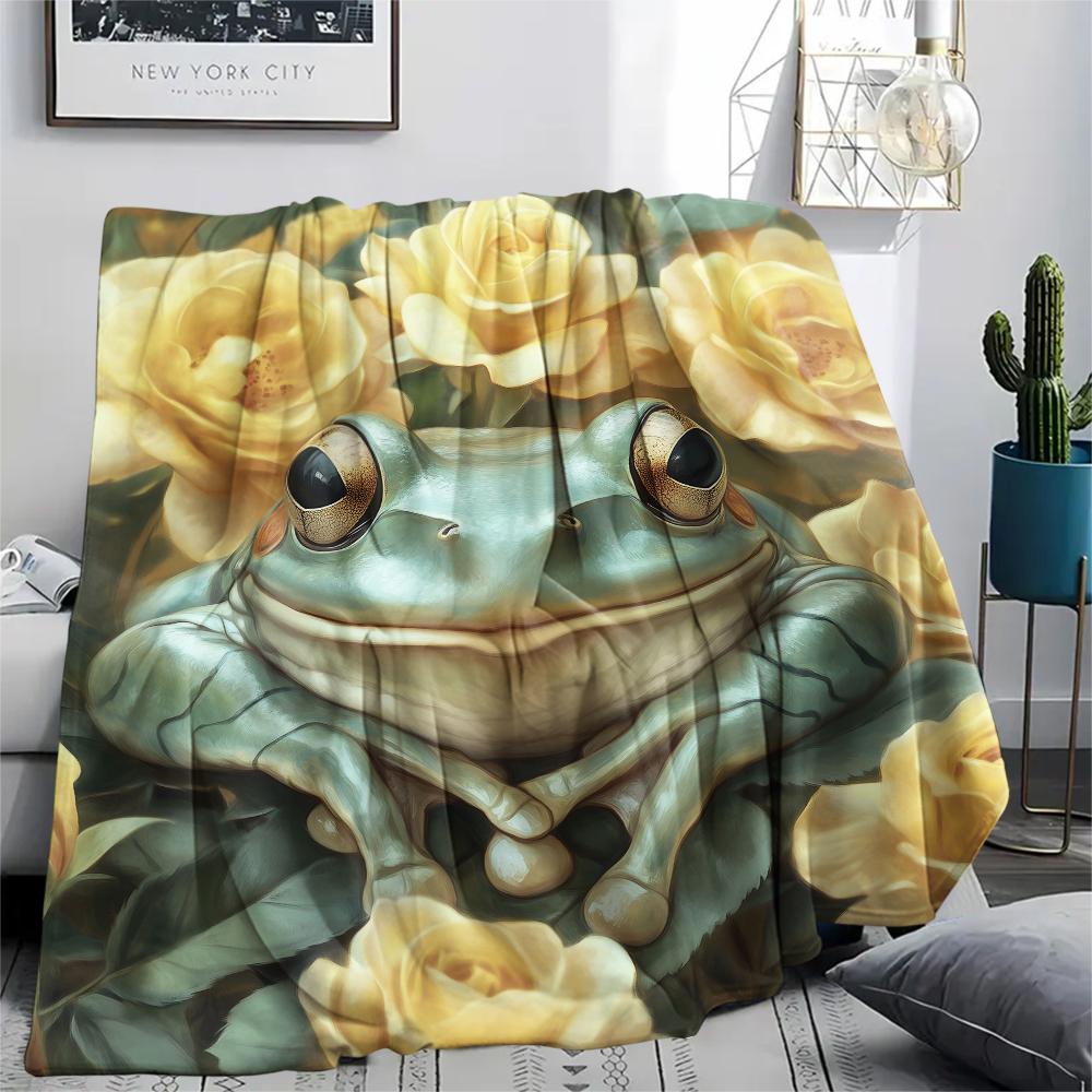 

Frog and Flowers pattern Flannel Blanket, High quality Comfortable for All Seasons, Home Decor, Warmth and Comfort, Perfect for Gifts. 80cm x 120cm