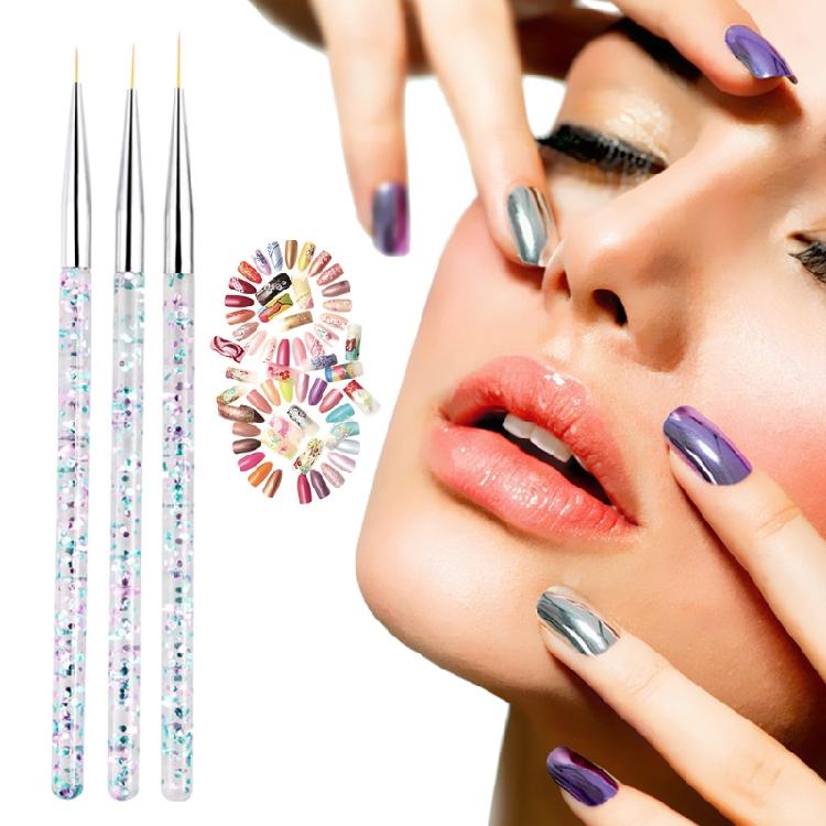 3Pcs Nail Art Liner Brush Acrylic Nail Painting Pen Set Crystal Stripe Handle