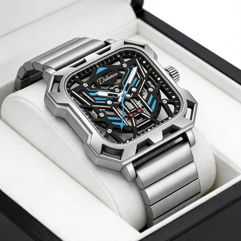 Square Skeleton Dial Automatic Watch Men Luxury Mechanical Men's Watches Luminous Waterproof Solid Steel Strap Relogio