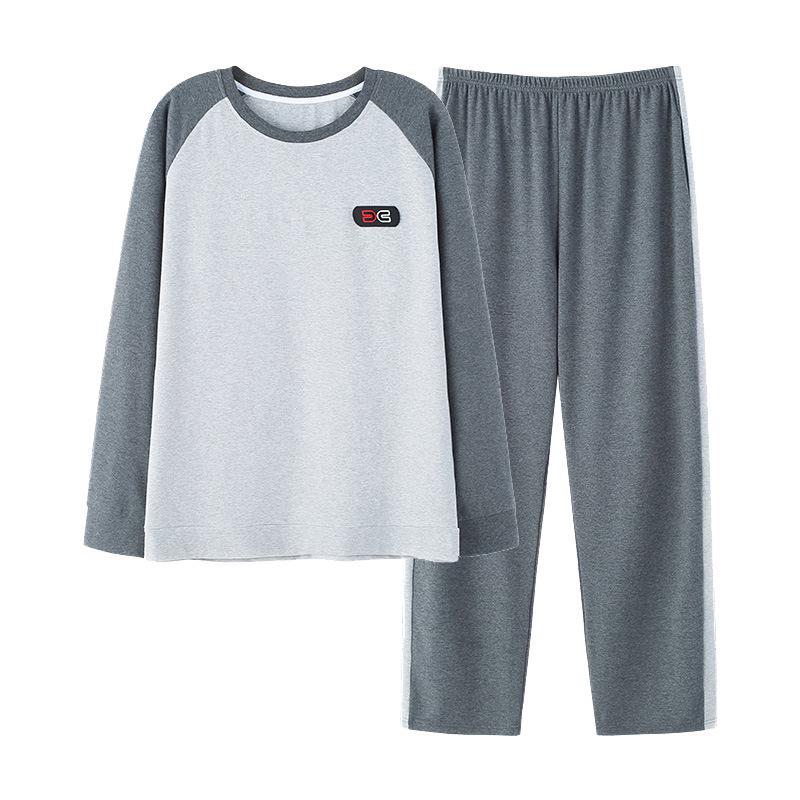 Pijama de manga larga 100 % algodón para hombre: informal, cuello redondo, ideal para usar en exteriores, perfecto para primavera y otoño.