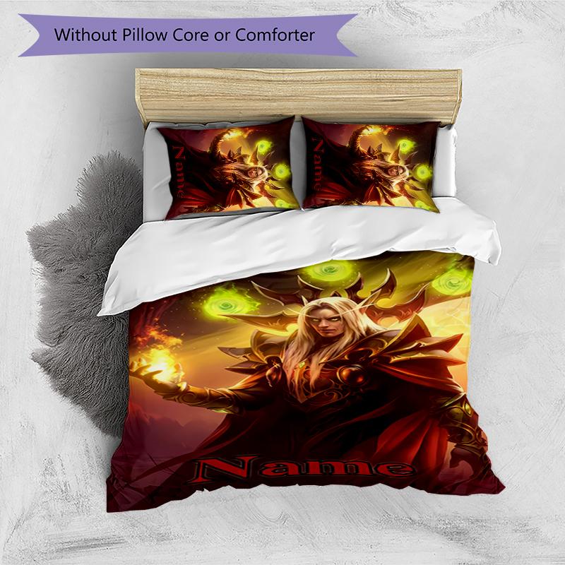 3pcs Custom Name World of Warcraft Bedding Set Duvet Cover Closure Includes 1 Duvet Cover & 2 Pillowcases for All Seasons Bedroom Decor