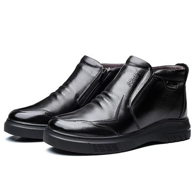 Mode-Designer Echte Lederwolle Warm Herren Baumwollschuhe Winter Weichsohlige Freizeitmann Plateau-Schuhe Mode Schwarze Herren Stiefeletten