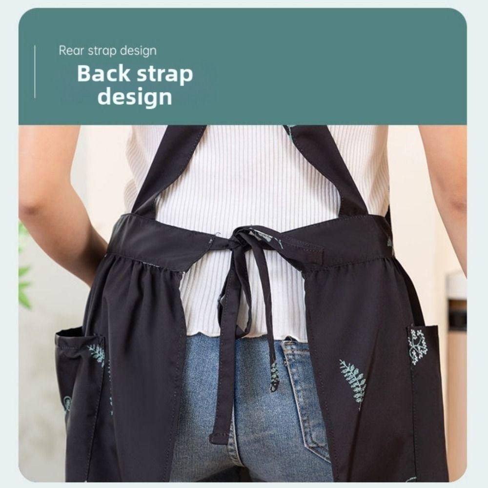 New Embroidery Flower Kitchen Apron Polyester Adjustable Cross-back Apron Oil-proof Pleated Style Dress Apron Cooking Activities