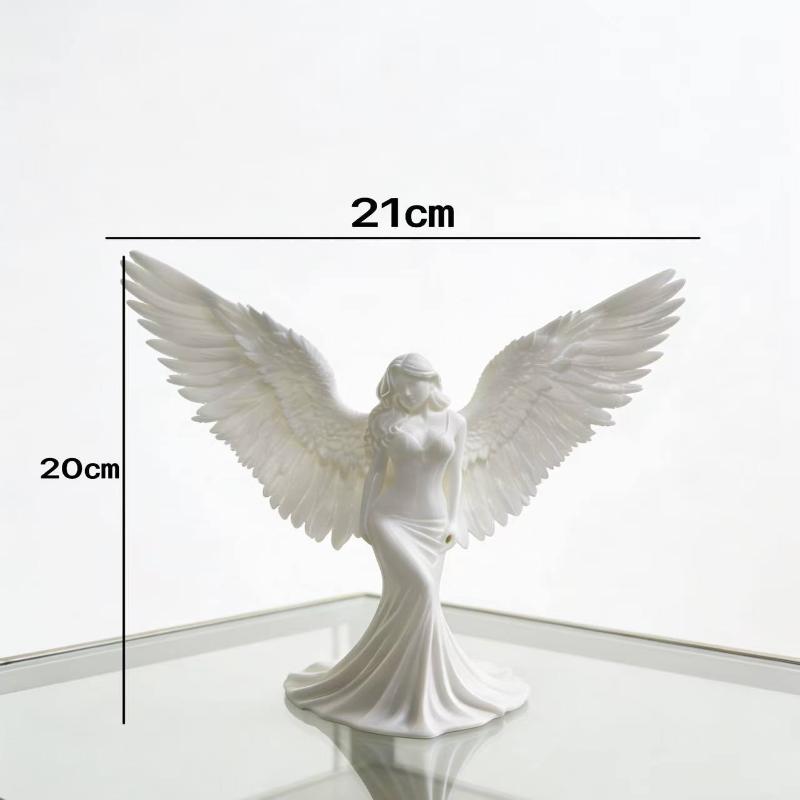 White Angel Wings Figurine with Flowing Gown,Resin Angel Statue for Home Decor,Living Room & Bedroom Ornament