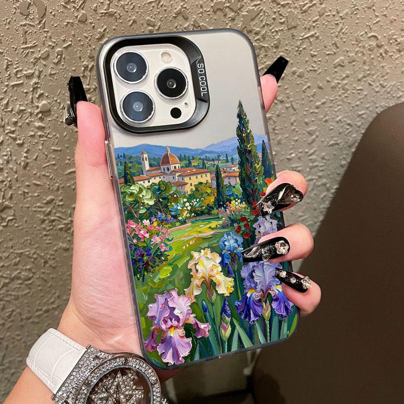 Bergwald Blumenmeer Landschaft Laser Handyhülle Für iPhone 13 12 Mini Pro Max 17 16 Pro Max 15 11 14 Pro Max Plus Rückseite