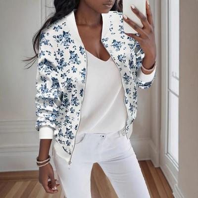 Herfst Nieuwe Stijl Rits Baseballkraag Bedrukte Jas - Elegante Zakelijke Casual Veelzijdige Damesjas