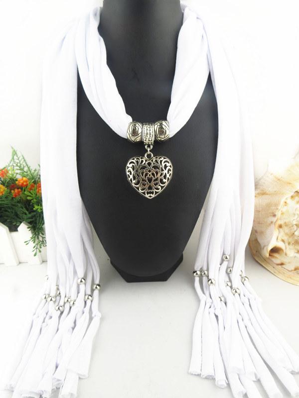 

Новая мода этнический полиэстер полотняного переплетения Tie dye кисточка полая двойной персиковый кулон ювелирные изделия шарф ожерелье женские цветные шарфы 180cmx40cm белый