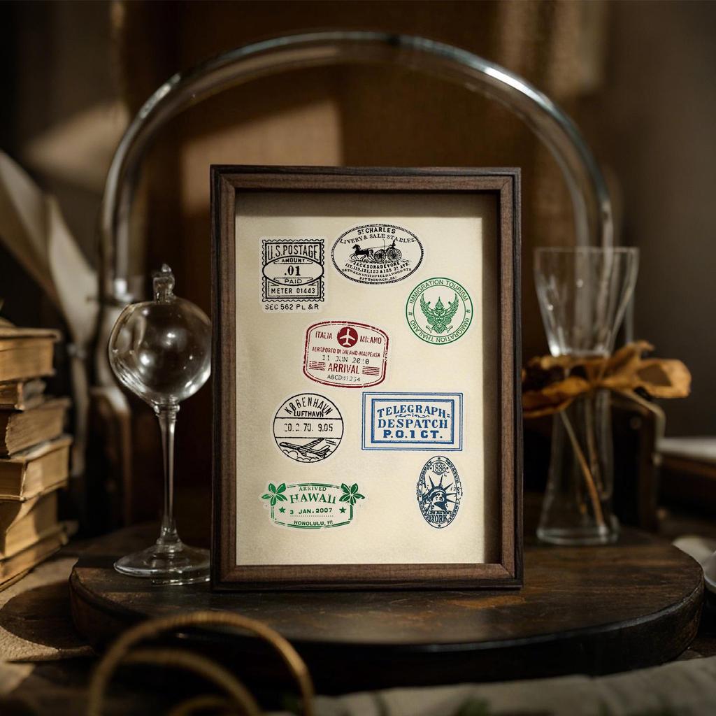 60 průhledných retro samolepek s poštovními razítky pro DIY deníky, kytary, skateboardy a dekorace kufru