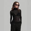 Elegant Long Sleeved See Through Mesh Blouse Women Spring Autumn New Casual Stand-up Collar Solid Color Shirt Streetwear Sexy Fashion Tops Clothing