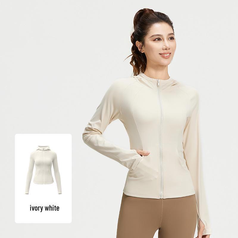 Juyitang Women's Slim Fit Hooded Sports Jacket with Pockets - New Style, Breathable & High Elastic