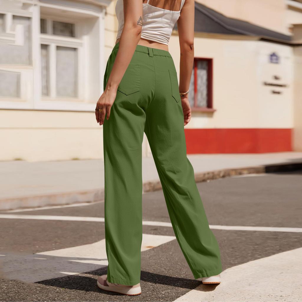 Women's Wide Leg Cargo Pants Flare Pants For Women Double Button Mid Waist Pants Trendy Fashion Casual Pants