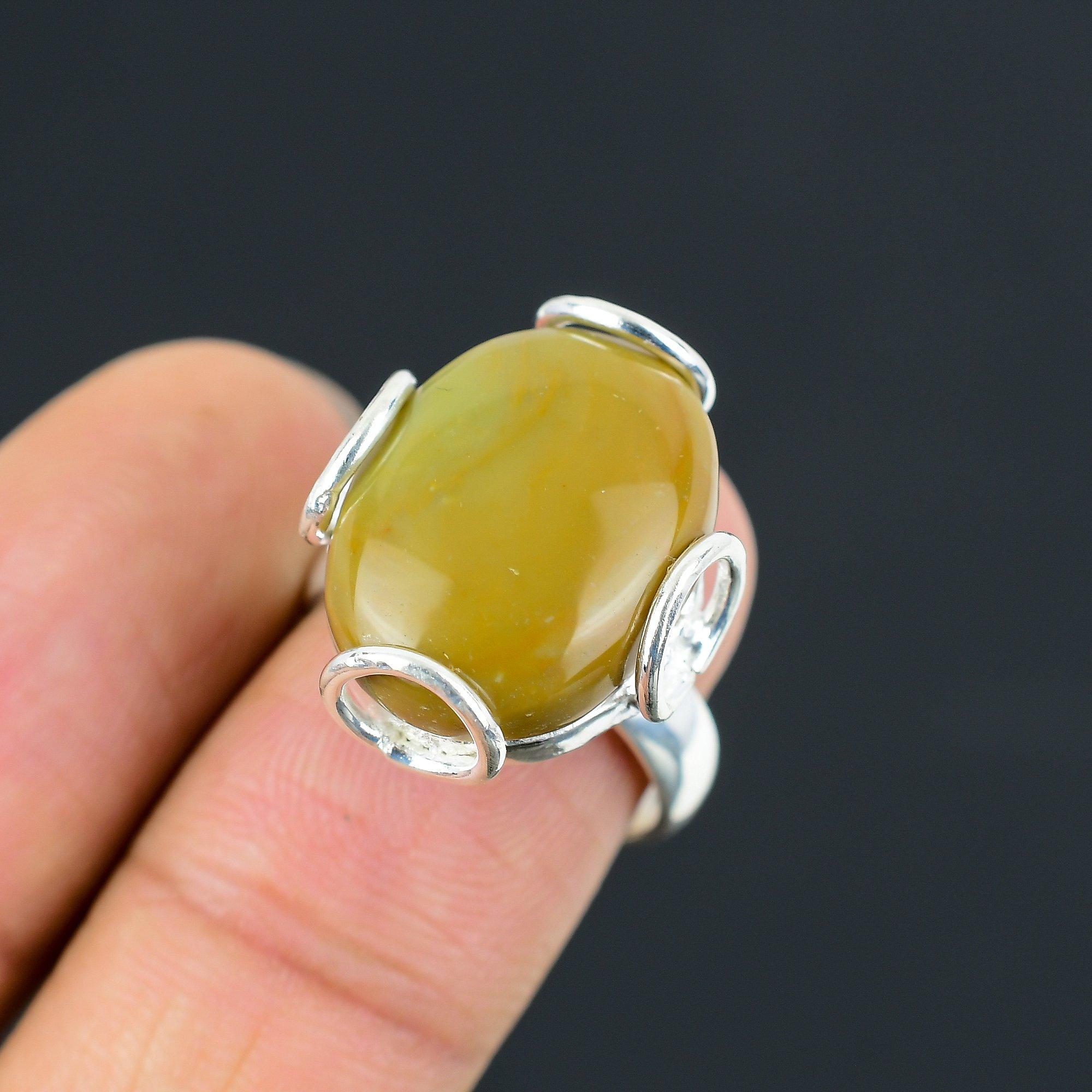 925 Silver Oval Polychrome Jasper Gemstone Daughter Birthday Art Deco Ring US 7 7