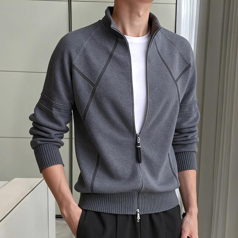 

New Autumn Winter Men s Knitted Sweater High Quality Jacquard Raglan Style Versatile Jacket L серый