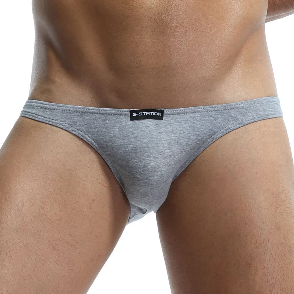 Bikini Taille Légère Peigné Stretch Bas Couleur Unie G-String Slip Homme, Petit, Gris, Coton, Coton, Montante, Sans Étiquette,