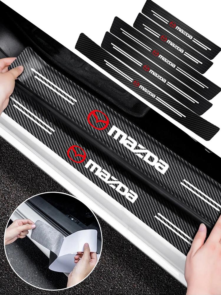 Universal 3D Carbon Fiber Car Door Sill Protector Stickers For Mazda 3 6 CX5 2 CX3 CX9 MX5 RX8 Axela Demio Atenza MS