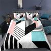 Modern Pink Geometric Bedding Set Soft Microfiber Black Marble Triangles Print Duvet Cover King With Pillowcases Bedroom Decor
