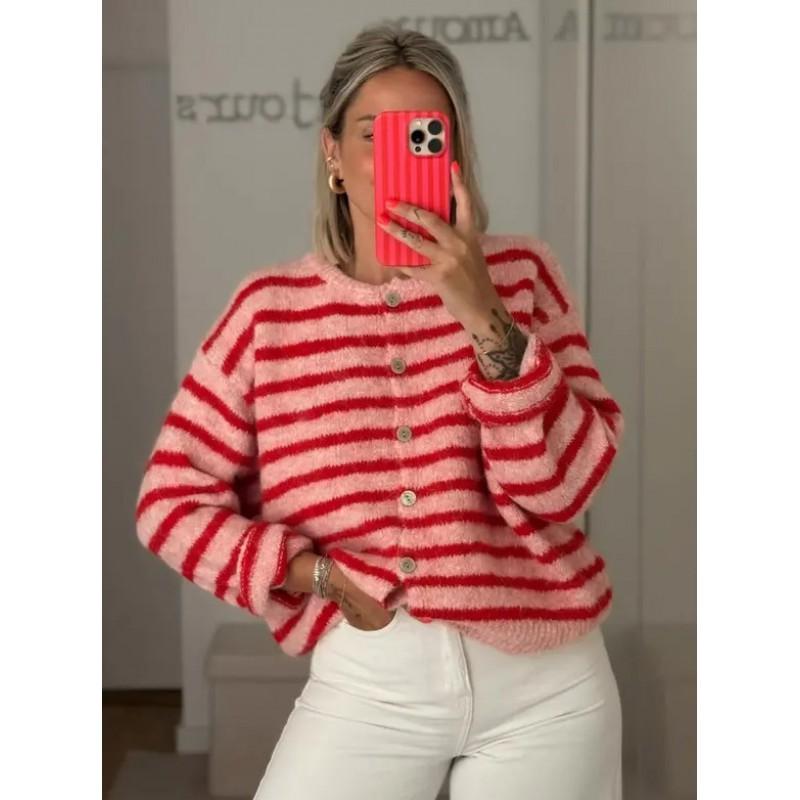 Loose Knit Cardigan Sweater Vintage Style Long Sleeve Soft Warm Top