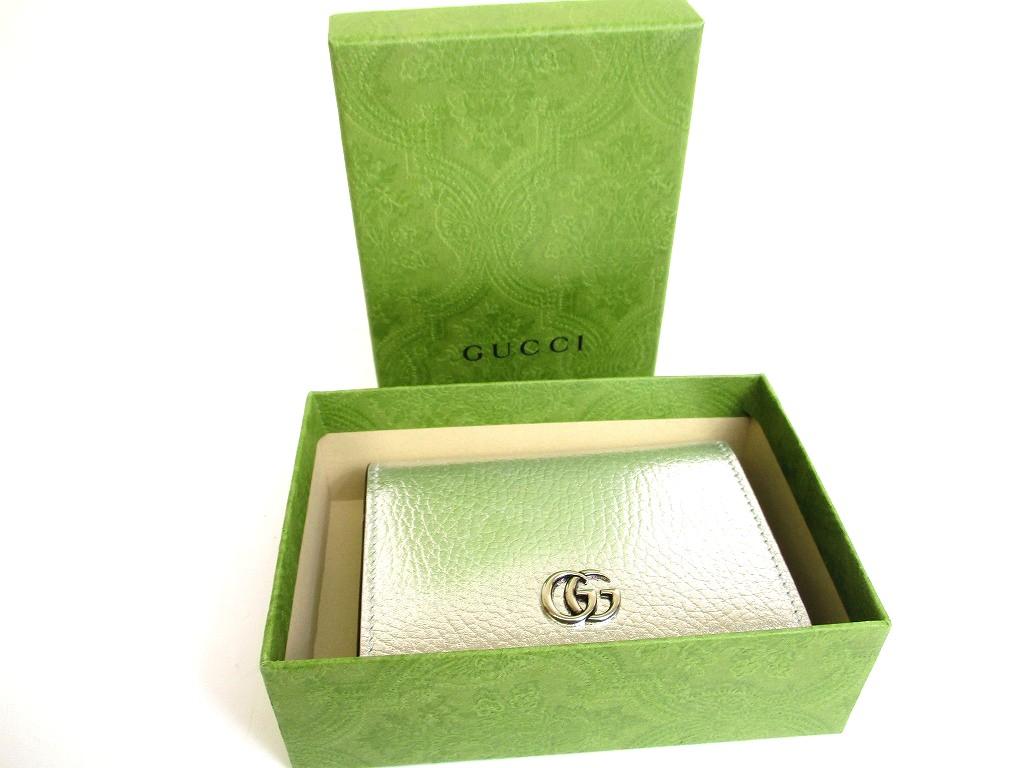 Authentic GUCCI GG Marmont Silver Leather Bifold Wallet Compact Wallet #b125  Open Box