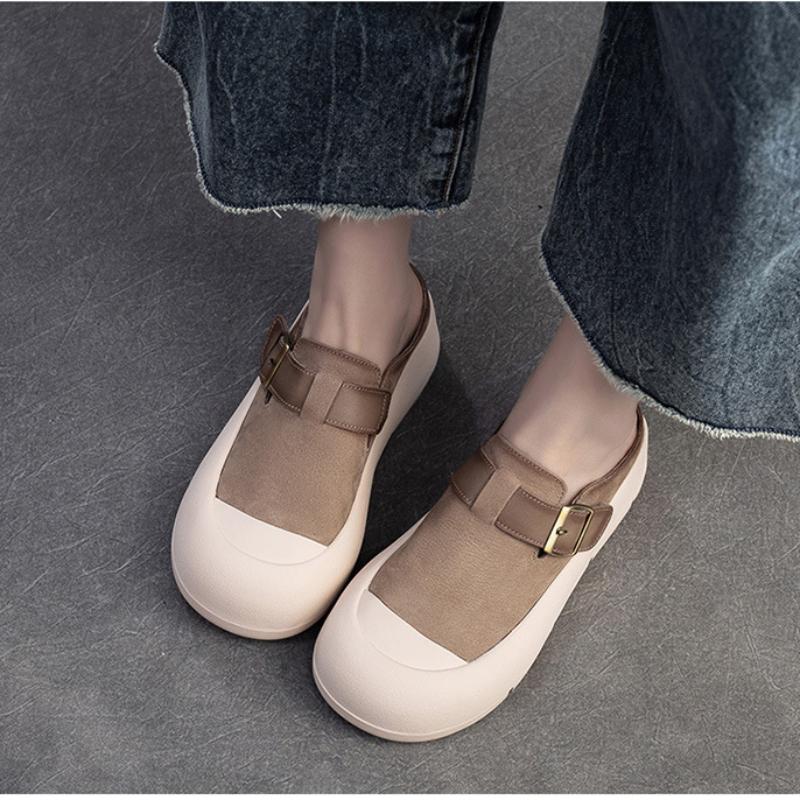 Johnature Silná podrážka s kulatou špičkou Ležérní Pantofle Candy Color Pravá kůže Měkká podrážka Dámská obuv