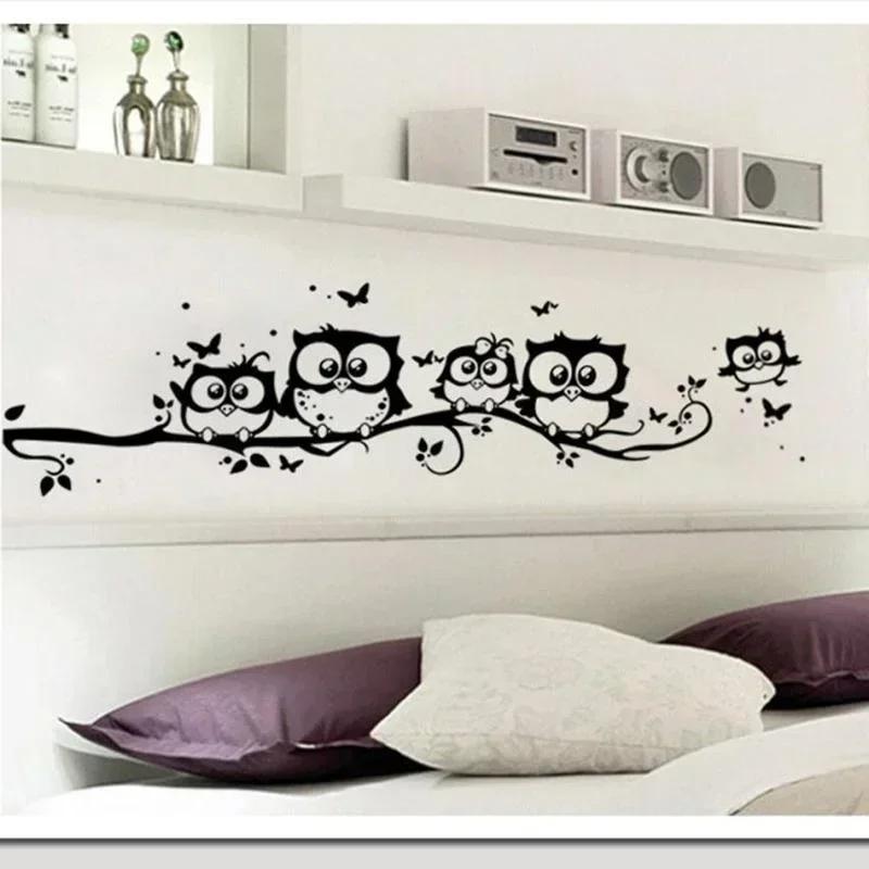 Creative Cartoon Black Owl Wall Sticker Tree Animals Bedroom Owl Butterfly Wall Sticker Home Decor Living Room Rooms Ornament