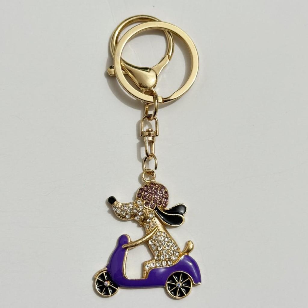Trendy Rhinestone Dog-on-Bike Keychain Pendant
