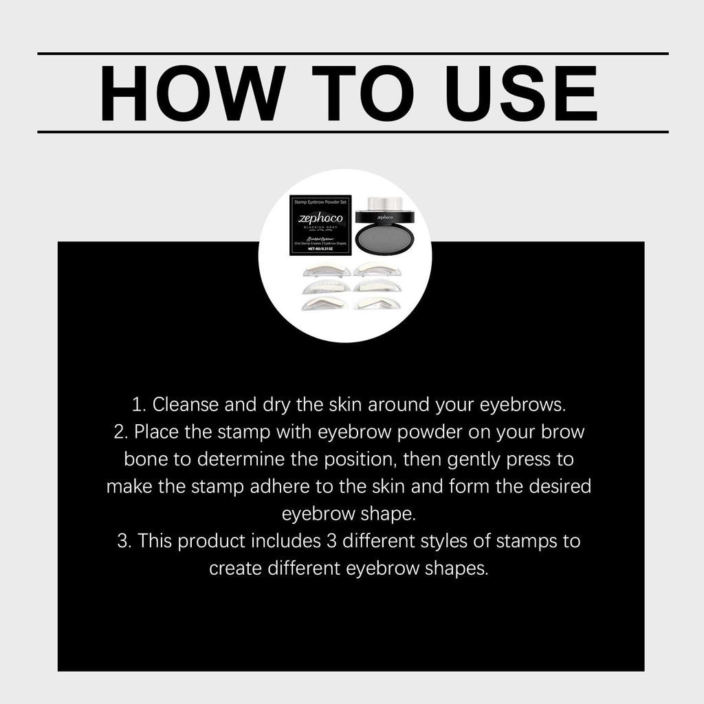 Zephoco Black and Gray Seal Eyebrow Powder Set Waterproof and Not Easy To Smudge Seal Auxiliary Thrush Daily Soft Natural Eyebrow Makeup 1pc