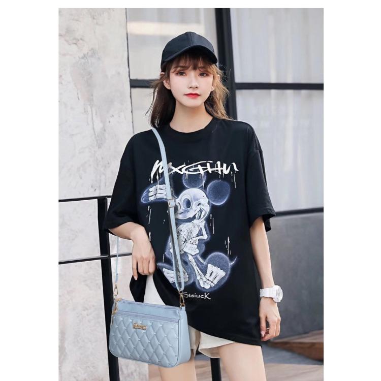 New large-capacity artificial leather embroidery thread shoulder messenger women's bag