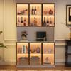 120*34*200cm Glass Display Cabinet, Tall Cabinet with 6 Doors, Open Storage Area, LED, Living Room Cabinet 120 Cm Wide, Multifunctional, White