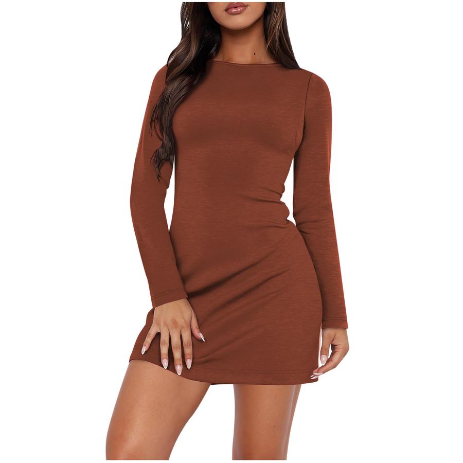 Spring/Autumn New Round Neck Long Sleeve Dress Sexy Slim Fit Bodycon Mini Dress