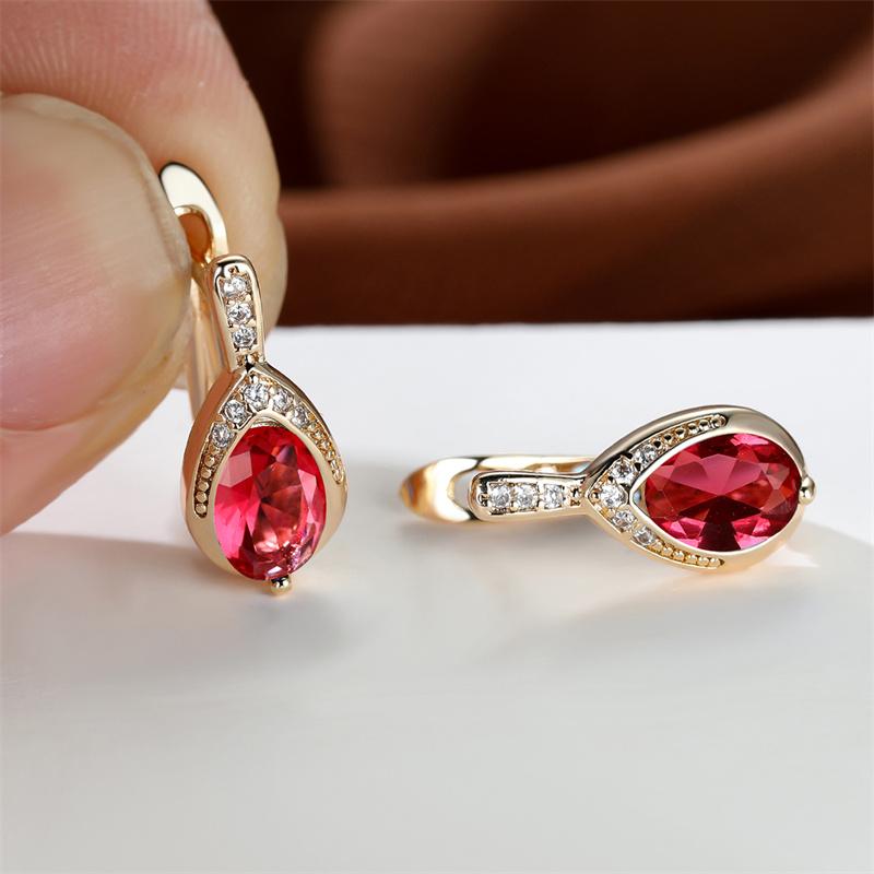 Birnenschliff Königsblau Rot Rosa Schwarz Grüner Stein Creolen für Damen Champagner Gold Farbe Tropfen Zirkon Hochzeits Schmuck Geschenk