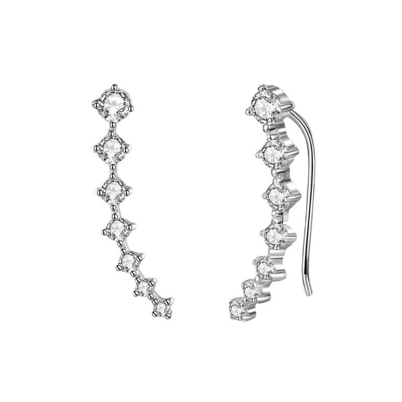 New Trendy One-word Seven-star Row Diamond Zircon Stud Earrings for Women, Light Luxury Versatile Earrings, Earbone Clips, Temperament Earrings.