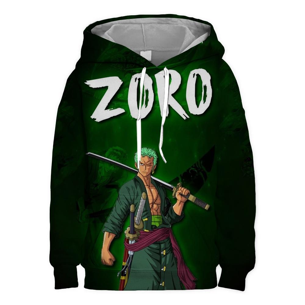 Sweat-shirt à capuche pour enfants, Cosplay Zoro, une pièce, mode, manches longues, imprimé Roronoa Zoro 3D, 4-14T